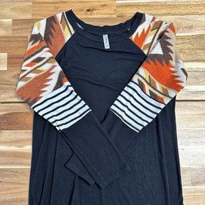 Magic Fit Black Top with Patterned Sleeves